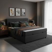 Cama Box Casal com Colchão Embutido e Baú com Pistão a Gás