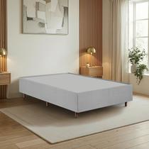 Cama Box Casal Estofada em Madeira Maciça Base Reforçada Santorini Espresso Móveis Cinza/Linho Cama Box Casal Estofada em Madeira Maciça Base Reforçada Santorini Espresso Móveis Cinza/Linho