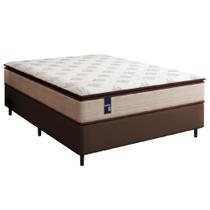 Cama Box Casal King Colchão Gazin Molas PowerBlue 193x203x65cm Marrom/Bege - 200 Kg Por Pessoa