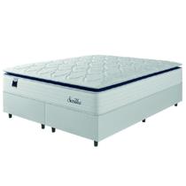 Cama Box Casal King Colchão Molas Ensacadas Com Pillow Sevilha 193x203x71cm Branco/Cinza Hellen Suporta Até 150 Kg Por Pessoa