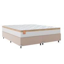 Cama Box Casal King Colchão Molas Ensacadas Real 193x203x65cm Branco / Bege - Suporta até 130Kg