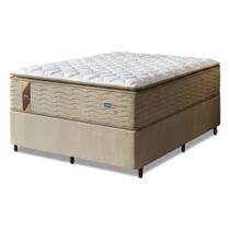 Cama Box Casal King Colchão Molas Guarda Costas Max Com Pillow 193x203x78cm Suede Bege/Branco