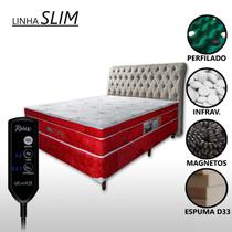 Cama Box Casal Magnético D33 Com Massageador e Controle + Cabeceira Completo