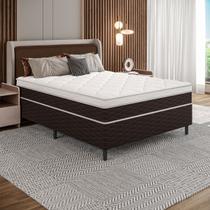 Cama Box Casal Marrom E Colchão Casal Molas Ensacadas Individualmente 138x188x62 Euro Pillow Karina Umaflex
