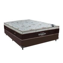 Cama Box Casal Marrom e Colchão Sleep King Molas Ensacadas Ortobom