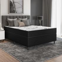 Cama Box Casal Preto E Colchão Casal Molas Ensacadas Individualmente 138x188x58 Michelle Umaflex