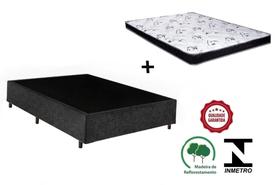 Cama Box Casal Preto Suede + Colchão Espuma D28 138x188x8