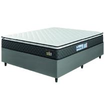 Cama Box Casal Queen Colchão Espuma D33 Pillow Top Millenium 158x198x57cm Suede Cinza/Branco Hellen