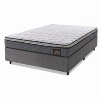 Cama Box Casal Queen Colchão Espuma D33 Pillow Top Millenium 158x198x57cm Suede Cinza/Branco Hellen