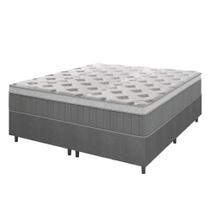 Cama Box Casal Queen Colchão Molas Ensacadas ômega 158x198x70cm Cinza / Branco Hellen