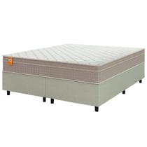 Cama Box Casal Queen Colchão Molas Qatar 158x198x60cm Bege/Branco Inducol - Suporta Até 200 Kg Por Pessoa - CELUPLAS