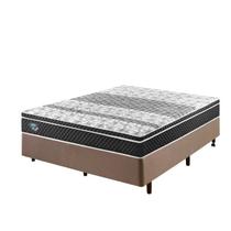 Cama Box Casal Reforçado Linho 138x188x38cm e Colchão Gransleep Molas Verticoil Marrom