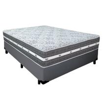 Cama Box Casal Sintético + Colchão Anjos Black Graphite Molas Ensacadas 138cm Suporta Até 120 Kg Por Pessoa Cor:Cinza
