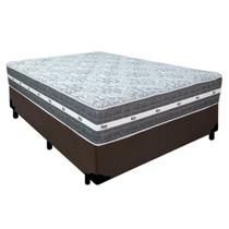 Cama Box Casal Sintético + Colchão Black Graphite Molas Ensacadas 138x188x64cm Marrom