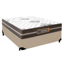 Cama Box Casal Sintético + Colchão Molas Ensacadas Texas Prime Colchões 138cm Bege - Suporta Até 120 Kg Por Pessoa