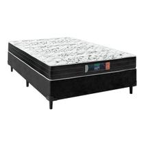 Cama Box Casal Sintético Preto com Colchão de Espuma Semi Ortopédica Extra Firme Cinza Suporta Até 80kg