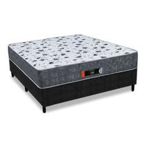 Cama Box Casal Sintético Preto com Colchão de Espuma Semi Ortopédica Extra Firme Suede Cinza Suporta Até 100kg