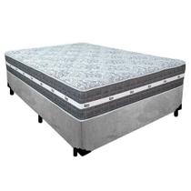 Cama Box Casal Suede + Colchão Anjos Black Graphite Molas Ensacadas 138cm Suporta Até 120 Kg Por Pessoa Cor:cinza