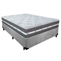 Cama Box Casal Suede + Colchão Anjos Black Graphite Molas Ensacadas 138x188x64cm Cinza