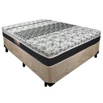 Cama Box Casal Suede + Colchão Class Molas Tecnopedic Castor One Face 138x188x65cm Bege