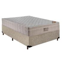 Cama Box Casal Suede + Colchão Ortobom Airtech Molas Ensacadas 65x138x188 Bege