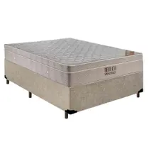 Cama Box Casal Suede + Colchão Ortobom Airtech Molas Ensacadas 65x138x188 Bege