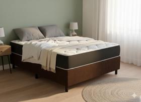 Cama Box Casal Suede Marrom + Colchão Casal Prime Semi Ortopédico 58x138x188