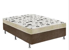 Cama Box Casal Suede Marrom + Colchão Casal Suede Bege Espuma 138x188x55