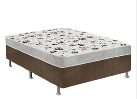 Cama Box Casal Suede Marrom + Colchão Casal Suede Cinza Espuma 138x188x55