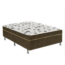 Cama Box Casal Suede Marrom + Colchão Casal Suede Marrom Espuma 138x188x55