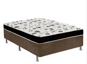 Cama Box Casal Suede Marrom + Colchão Casal Suede Preto Espuma 138x188x55