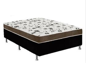 Cama Box Casal Suede Preto + Colchão Casal Suede Marrom Espuma 138x188x55