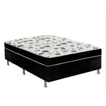 Cama Box Casal Suede Preto + Colchão Casal Suede Preto Orto Molas Ensacada 138x188x55