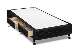 Cama Box Castor Solteiro Poli Preto com 2 Gavetas 100x200x27cm