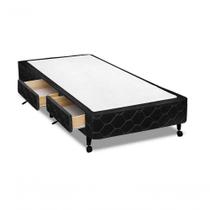 Cama Box Castor Solteiro Poli Preto Com 2 Gavetas 88x188x27cm