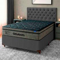 Cama Box Cinza + Cabeceira + Colchão Casal Confort Black Ortobom