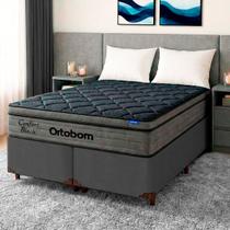 Cama Box Cinza + Colchão Casal Confort Black Espuma Soft Gel Ortobom