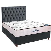 Cama Box Cinza + Colchão Casal High Foam Ortobom + Cabeceira Cama Box Cinza + Colchão Casal High Foam Ortobom + Cabeceira