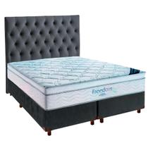 Cama Box Cinza + Colchão Queen Freedom Ortobom + Cabeceira Cama Box Cinza + Colchão Queen Freedom Ortobom + Cabeceira