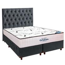 Cama Box Cinza + Colchão Queen High Foam Ortobom + Cabeceira Cama Box Cinza + Colchão Queen High Foam Ortobom + Cabeceira