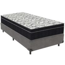 Cama Box Cinza e Colchão Airtech 150 Espuma D45 Solteiro Ortobom