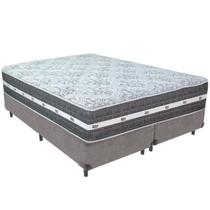 Cama Box Cinza e Colchão Black Graphite Molas Ensacadas Queen 158x198X27 Anjos