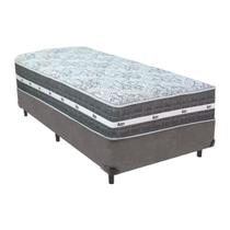 Cama Box Cinza e Colchão Black Graphite Molas Ensacadas Solteiro 88x188X27 Anjos Cama Box Cinza e Colchão Black Graphite Molas Ensacadas Solteiro 88x188X27 Anjos