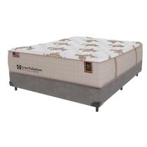 Cama Box Cinza e Colchão Casal Gran Paladium Molas LFK Sealy