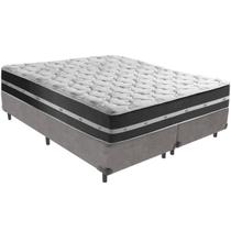 Cama Box Cinza e Colchão Classic Preto Molas ensacadas Queen Anjos