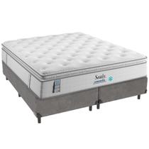 Cama Box Cinza e Colchão Confort Gel Molas Ensacadas com Pillow Top King Sealy