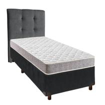 Cama + Box Cinza e Colchão D23 Solteiro - D23 Inducol + Cabeceira