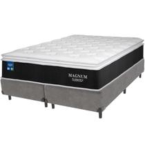 Cama Box Cinza e Colchão Magnum Molas Ensacadas Queen Plumatex