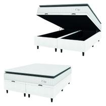 Cama Box Colchão Baú Casal King Molas Ensacadas City Pillow Top 193x203x64cm Linho Branco/Cinza