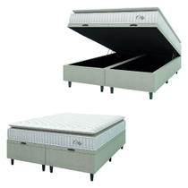 Cama Box Colchão Baú Colchão Casal Queen Molas Ensacadas City Pillow Top 158x198x64cm Branco / Bege Hellen - Suporta até 110kg por Pessoa